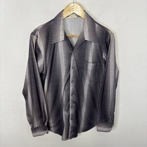 Vintage Charisma Townline 70s Disco Men M 15.5 Gray Groovy Button Shirt